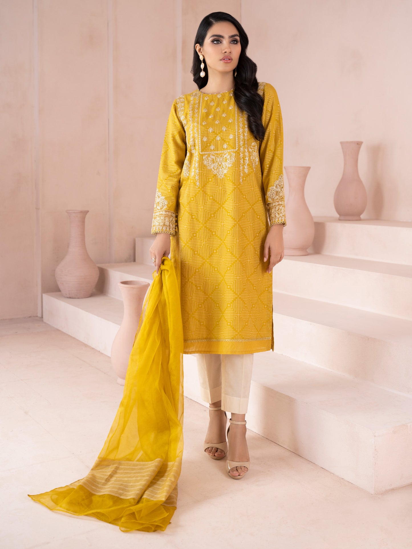 2 Piece Jacquard Suit-Unstitched Embroidered