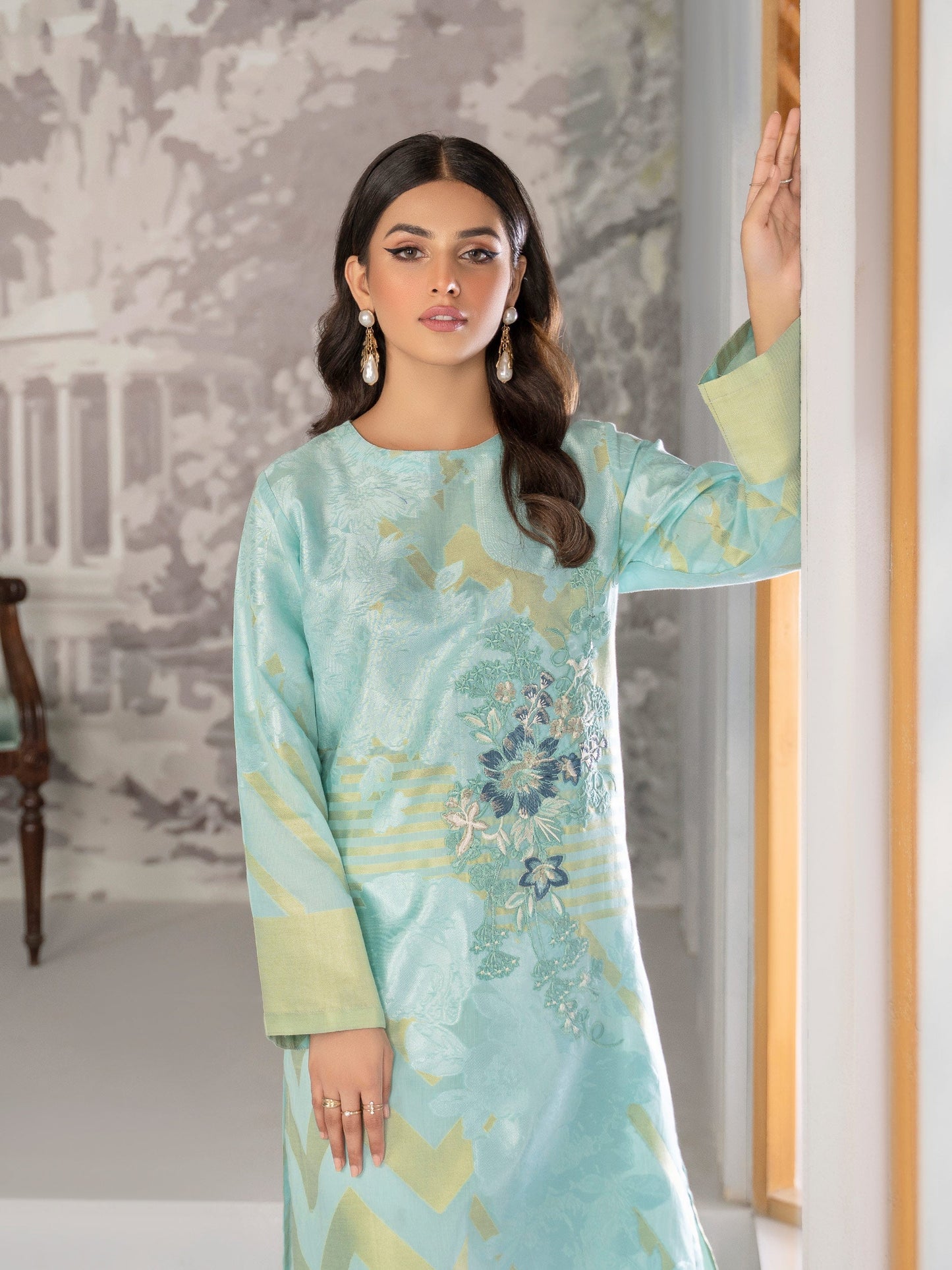 2 Piece Jacquard Suit-Embroidered (Unstitched)