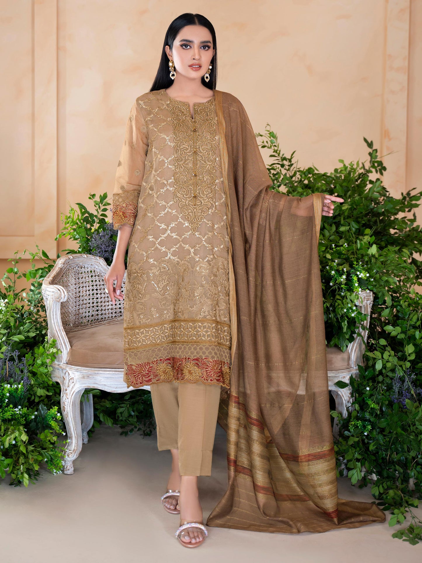 3 Piece Organza Suit-Embroidered (Unstitched)