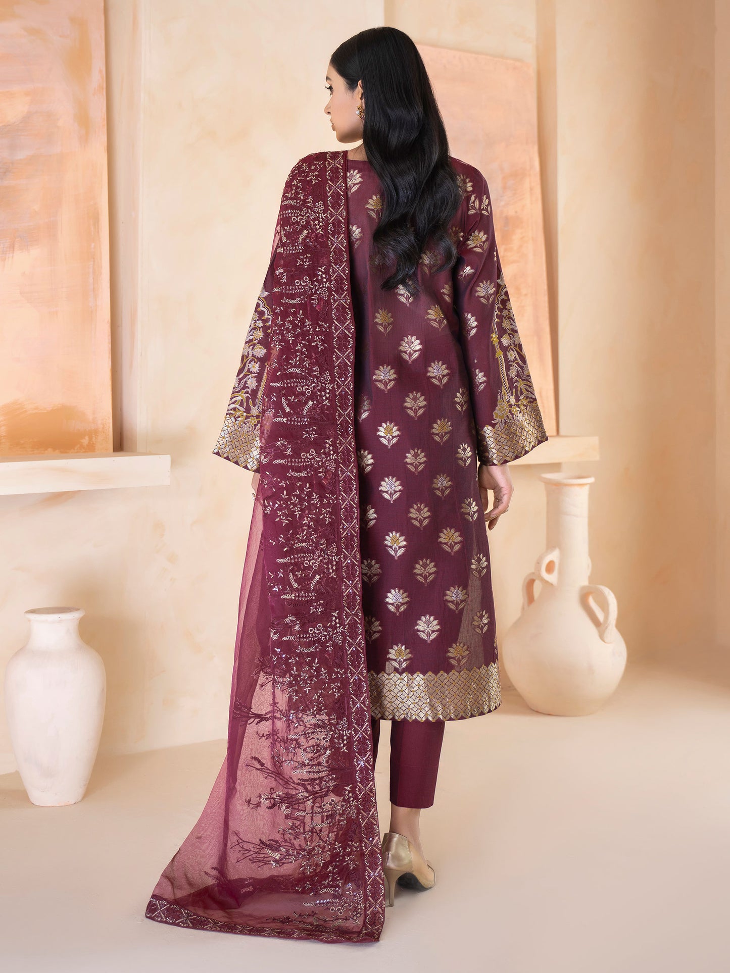 3 Piece Jacquard Suit-Embroidered (Unstitched)