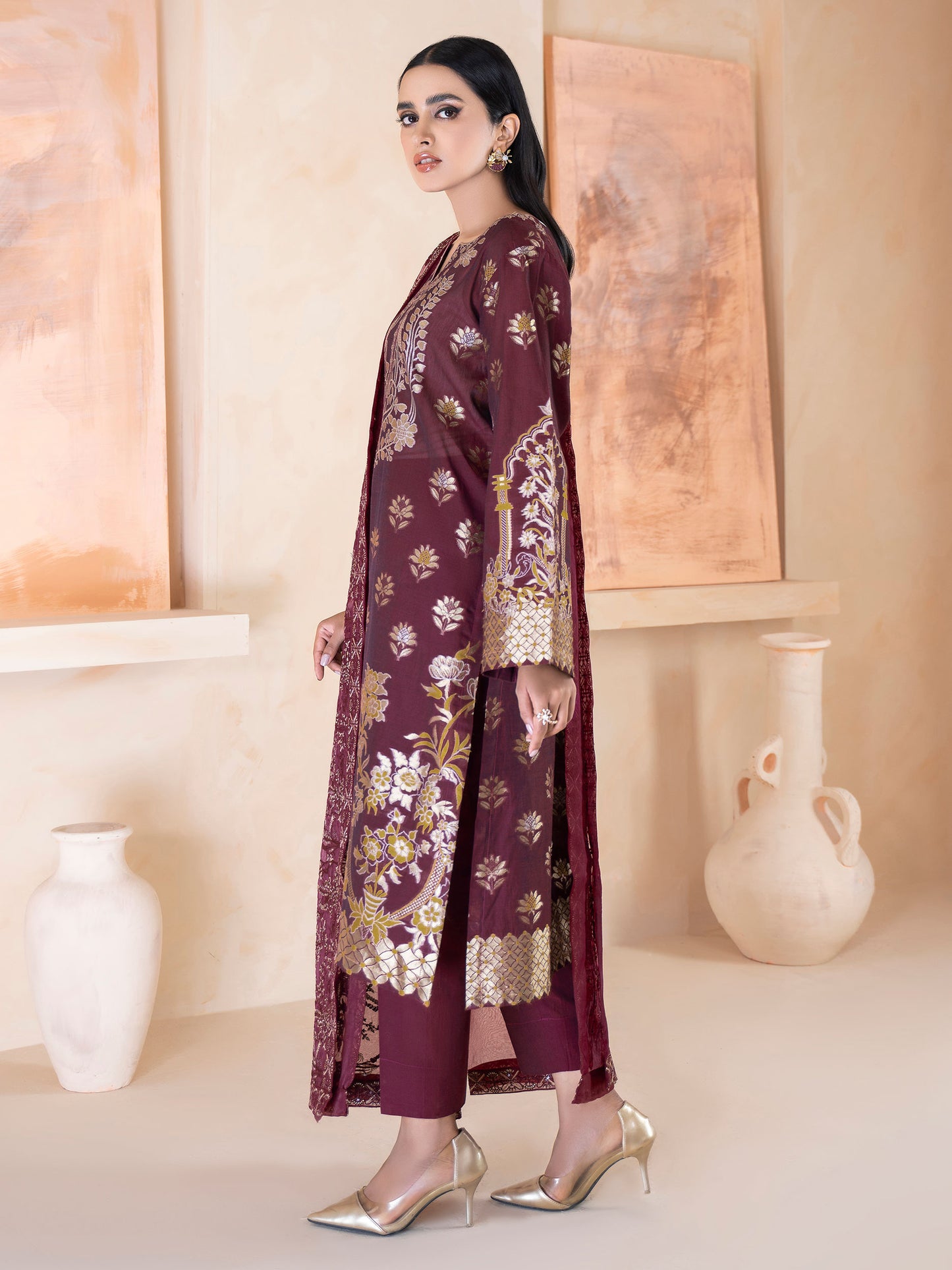 3 Piece Jacquard Suit-Embroidered (Unstitched)