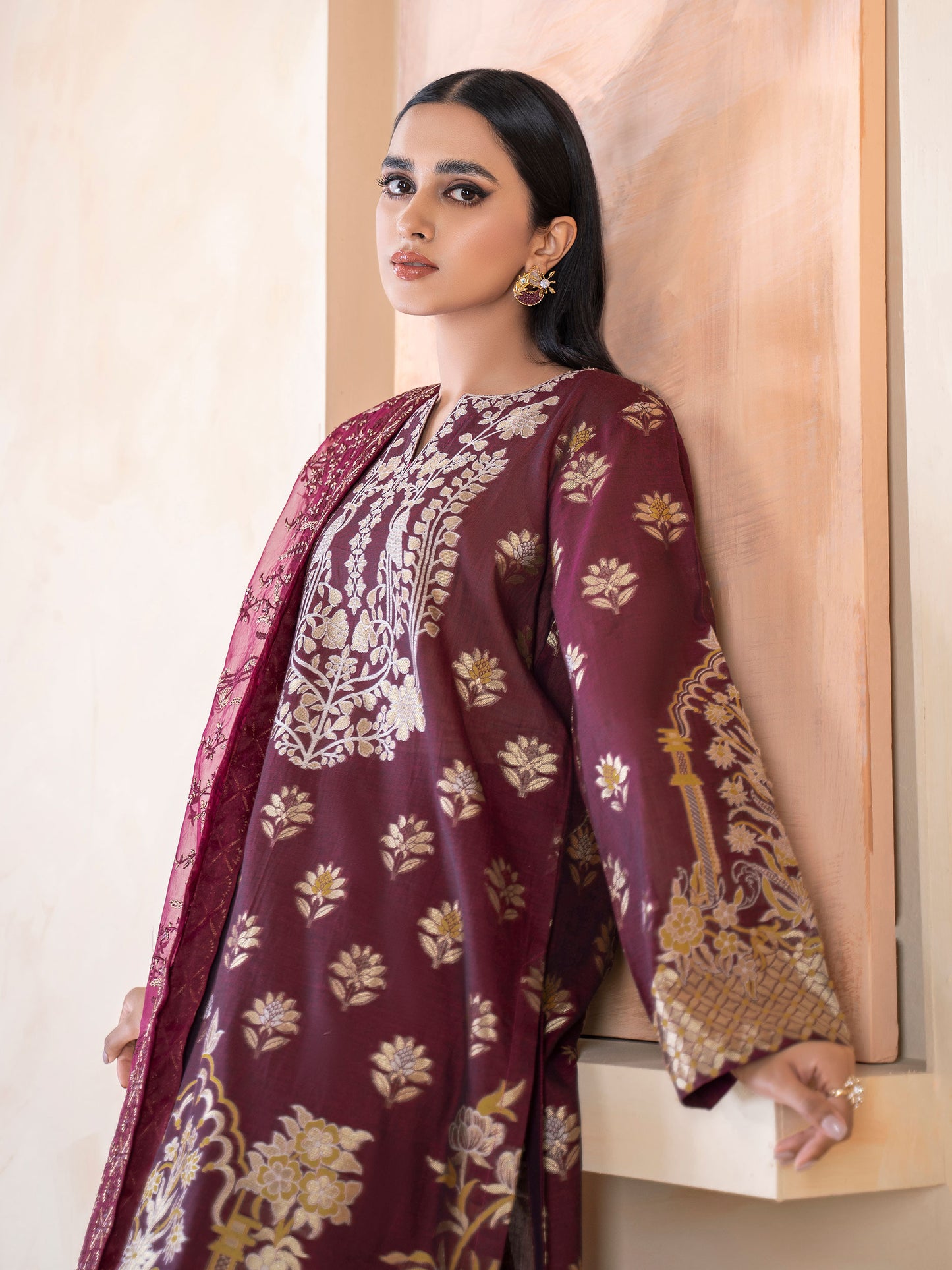 3 Piece Jacquard Suit-Embroidered (Unstitched)