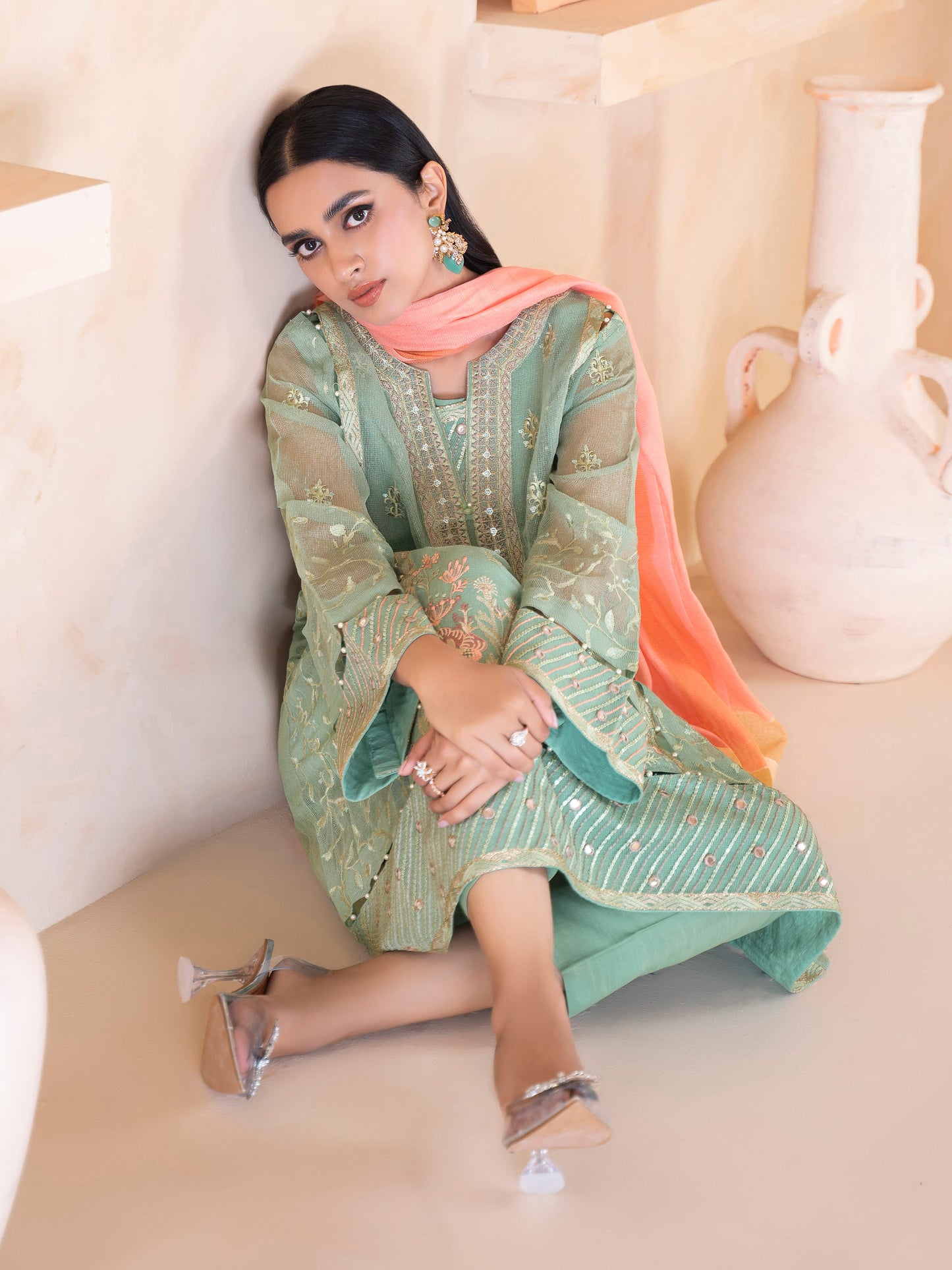 3 Piece Net Suit-Embroidered (Unstitched)