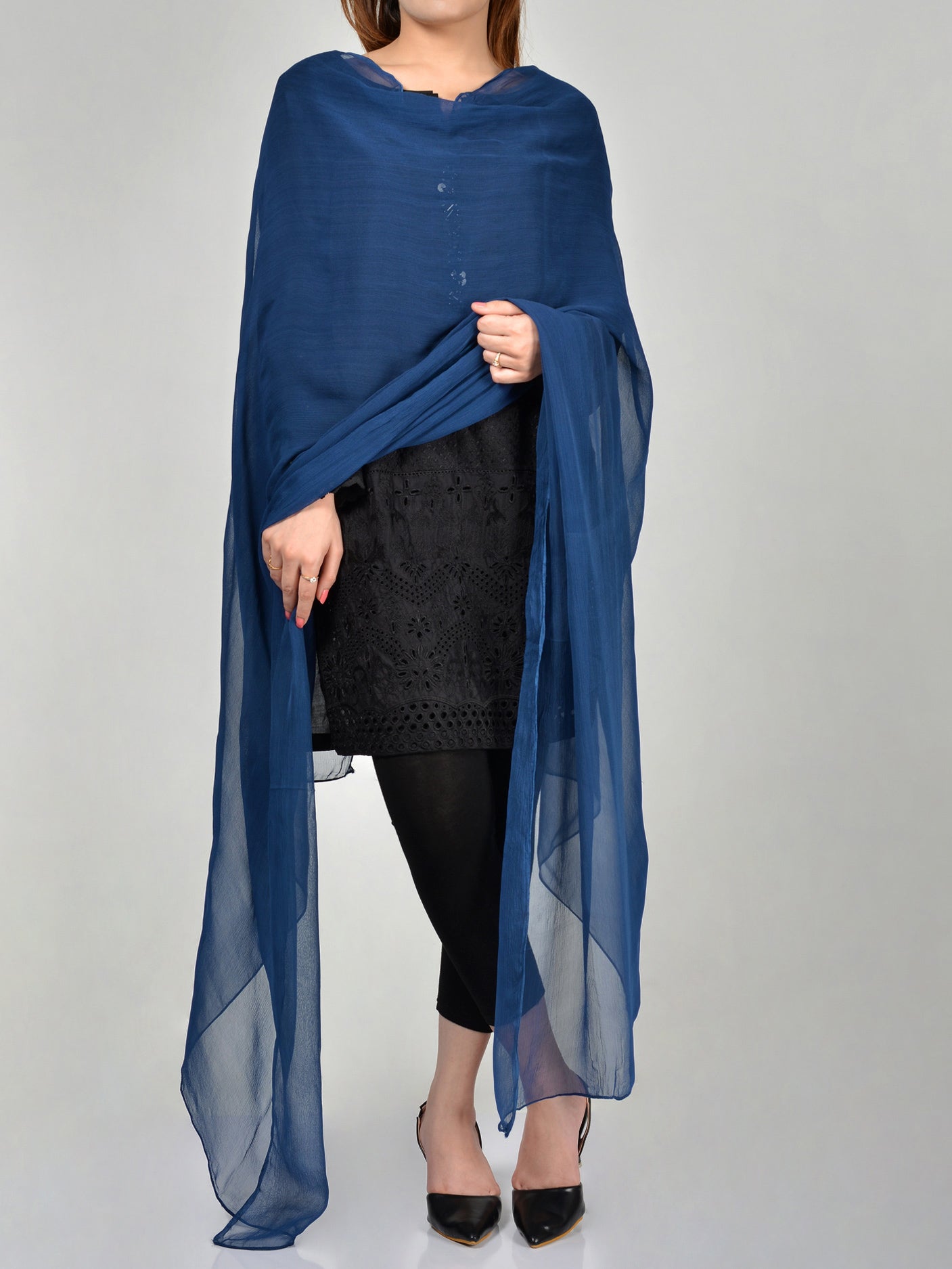 Dyed Chiffon Dupatta-Medium Blue