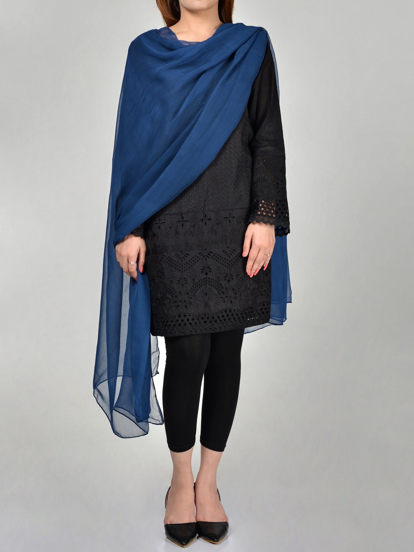 Dyed Chiffon Dupatta-Medium Blue