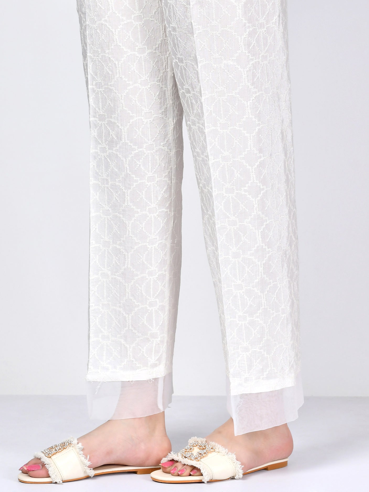 Embroidered Silk Pants