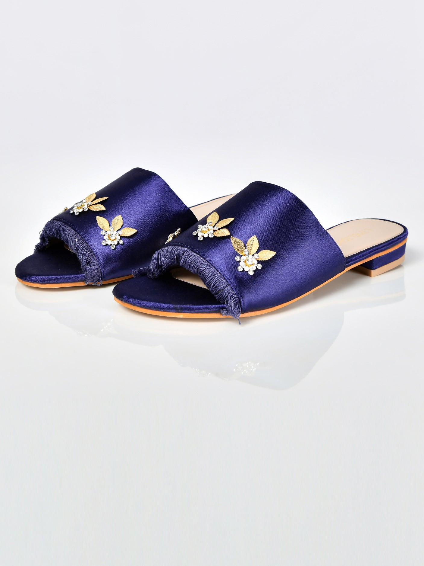 Floral Satin Sandals-Blue