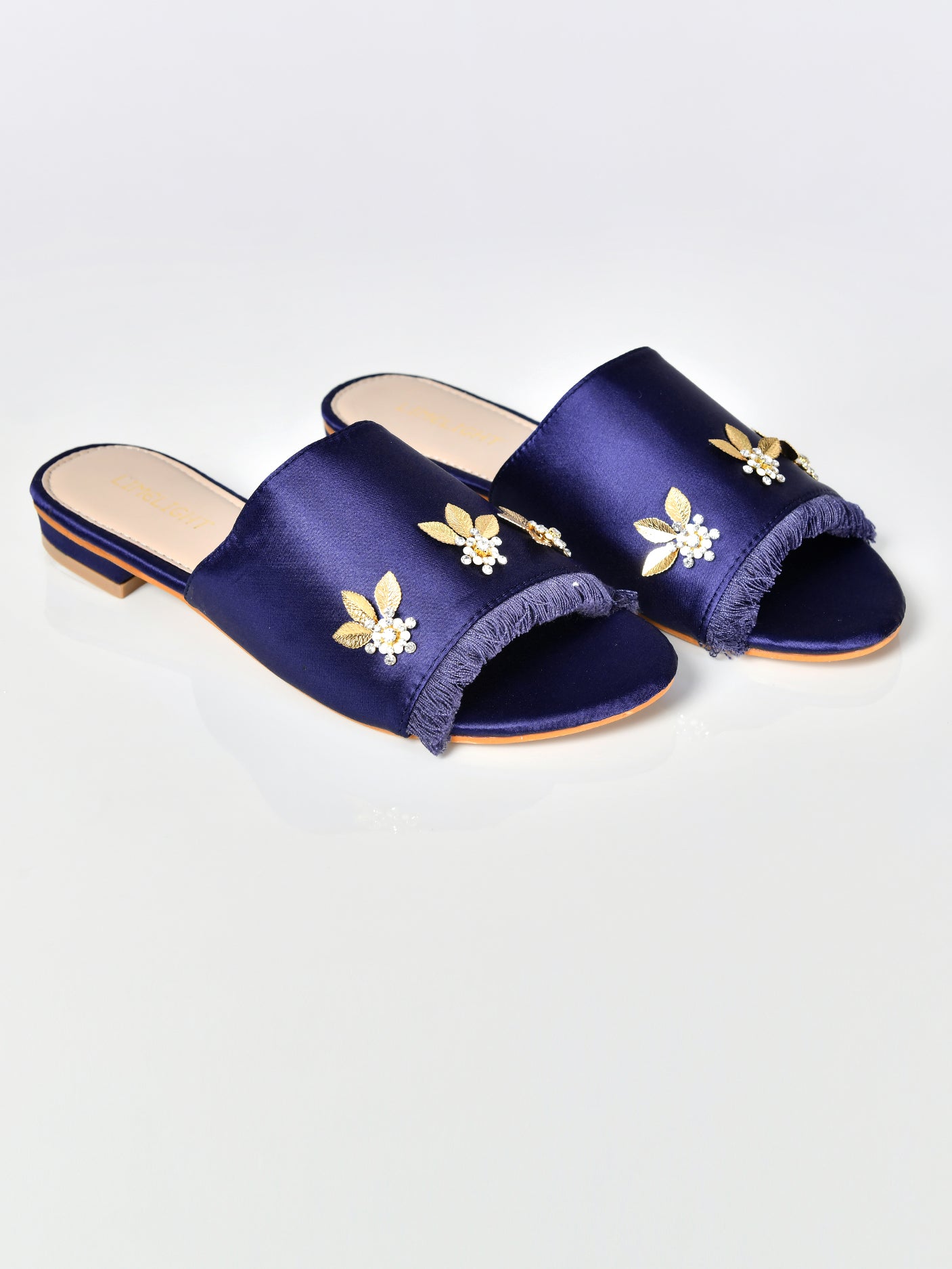 Floral Satin Sandals-Blue