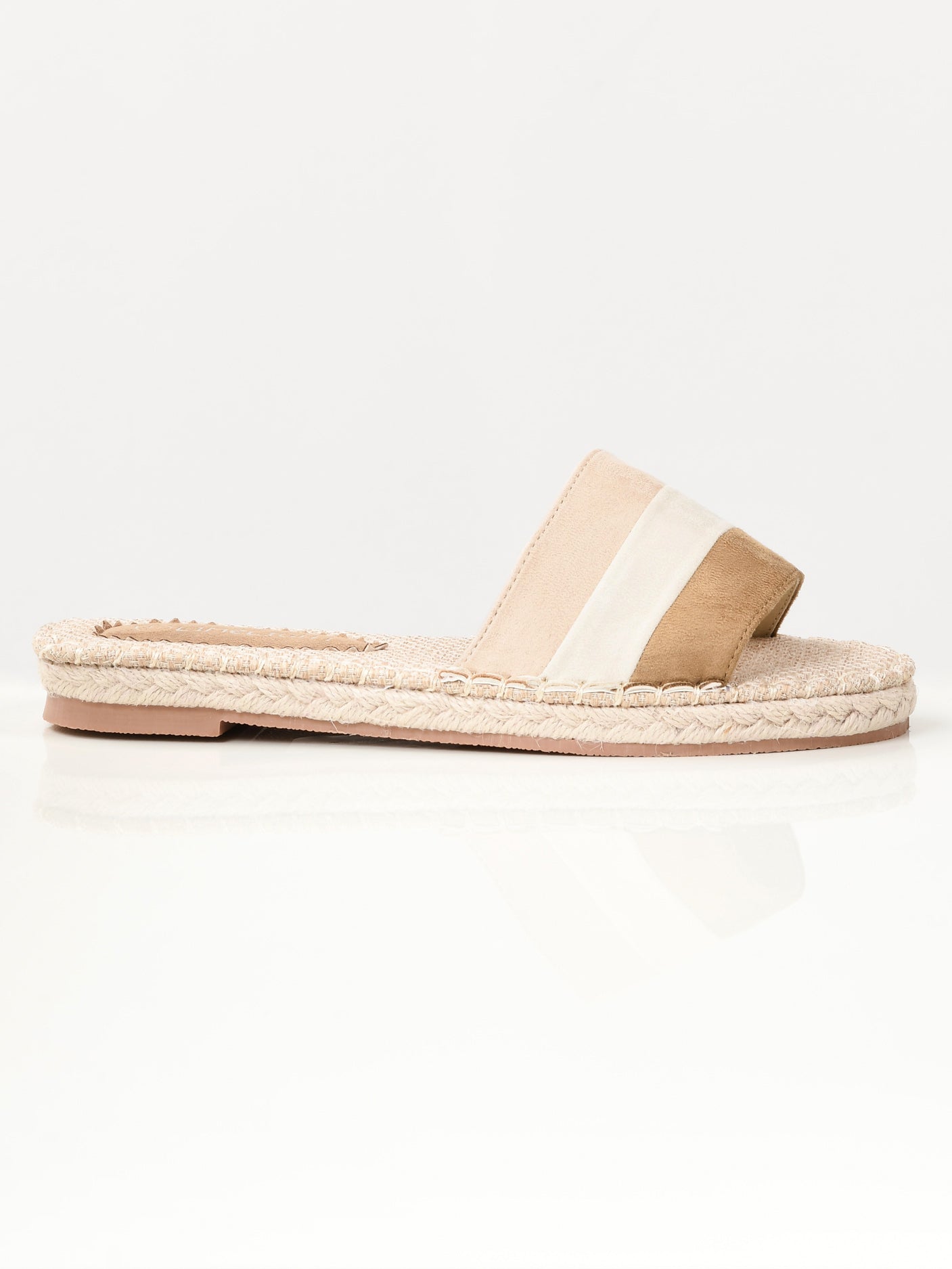 Striped Suede Slides - Beige