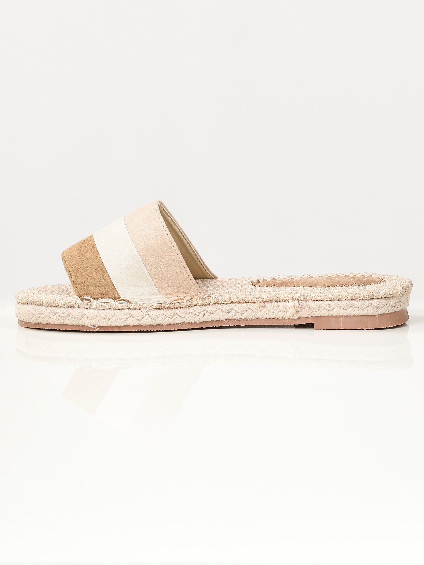 Striped Suede Slides - Beige