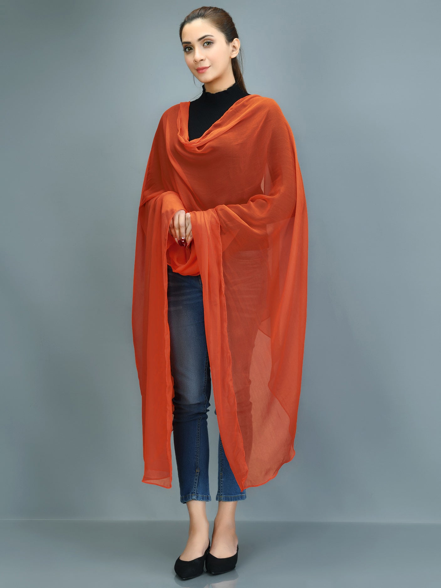 Dyed Chiffon Dupatta-Rust