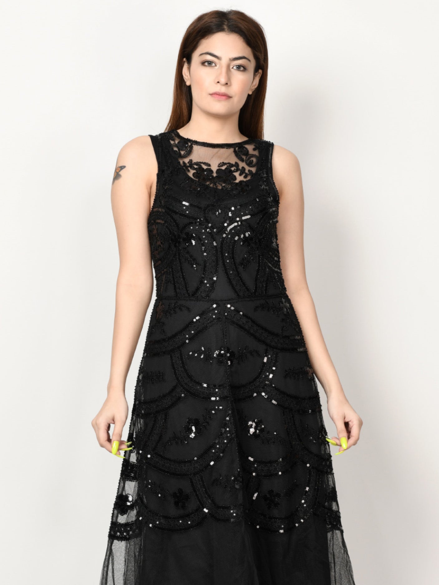 Anarkali Style Black Georgette Coding Work Long Dress