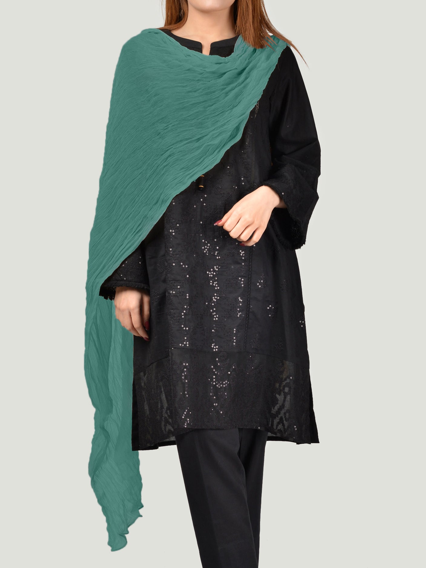 Crushed Dupatta - Green