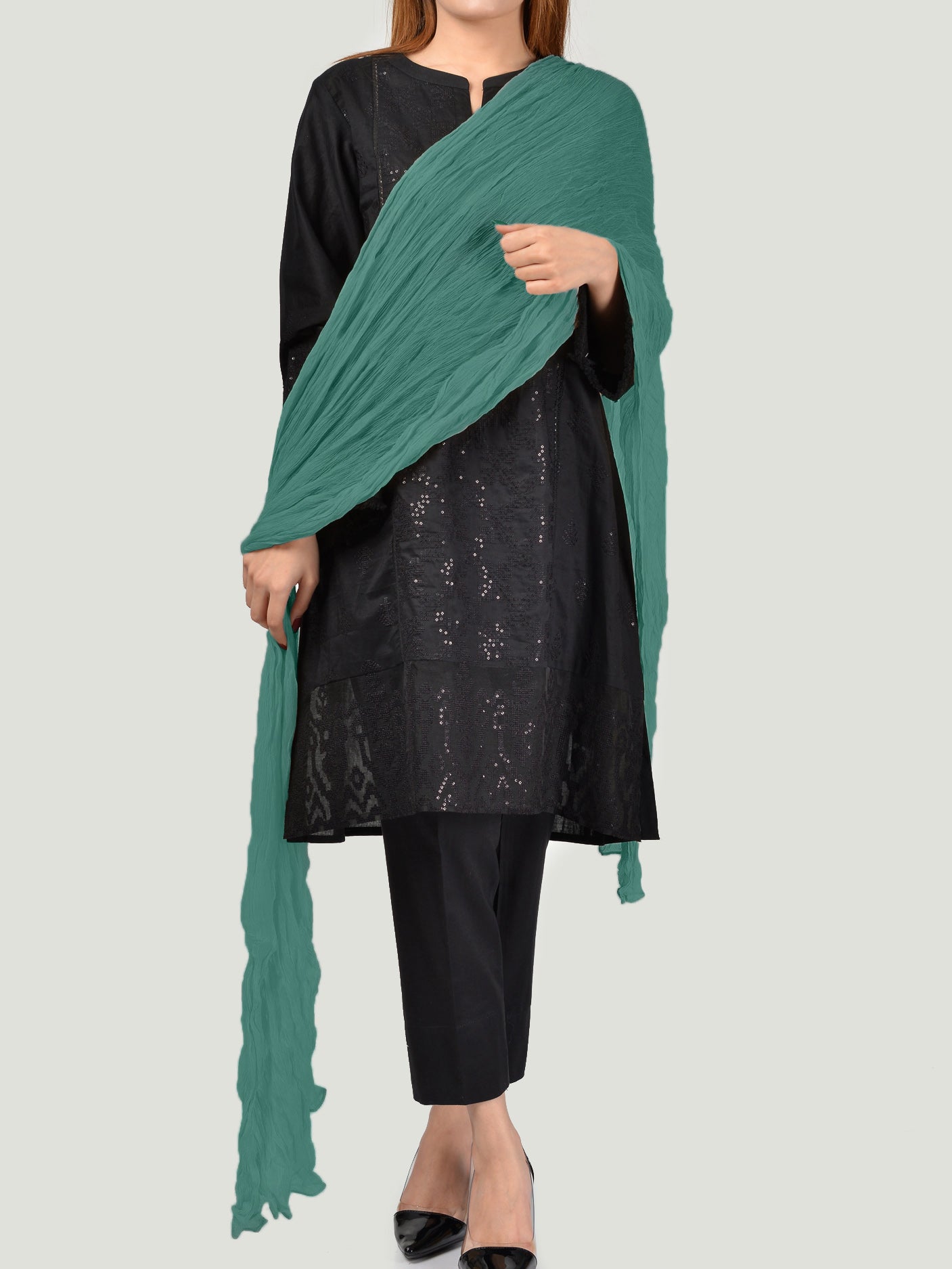 Crushed Dupatta - Green