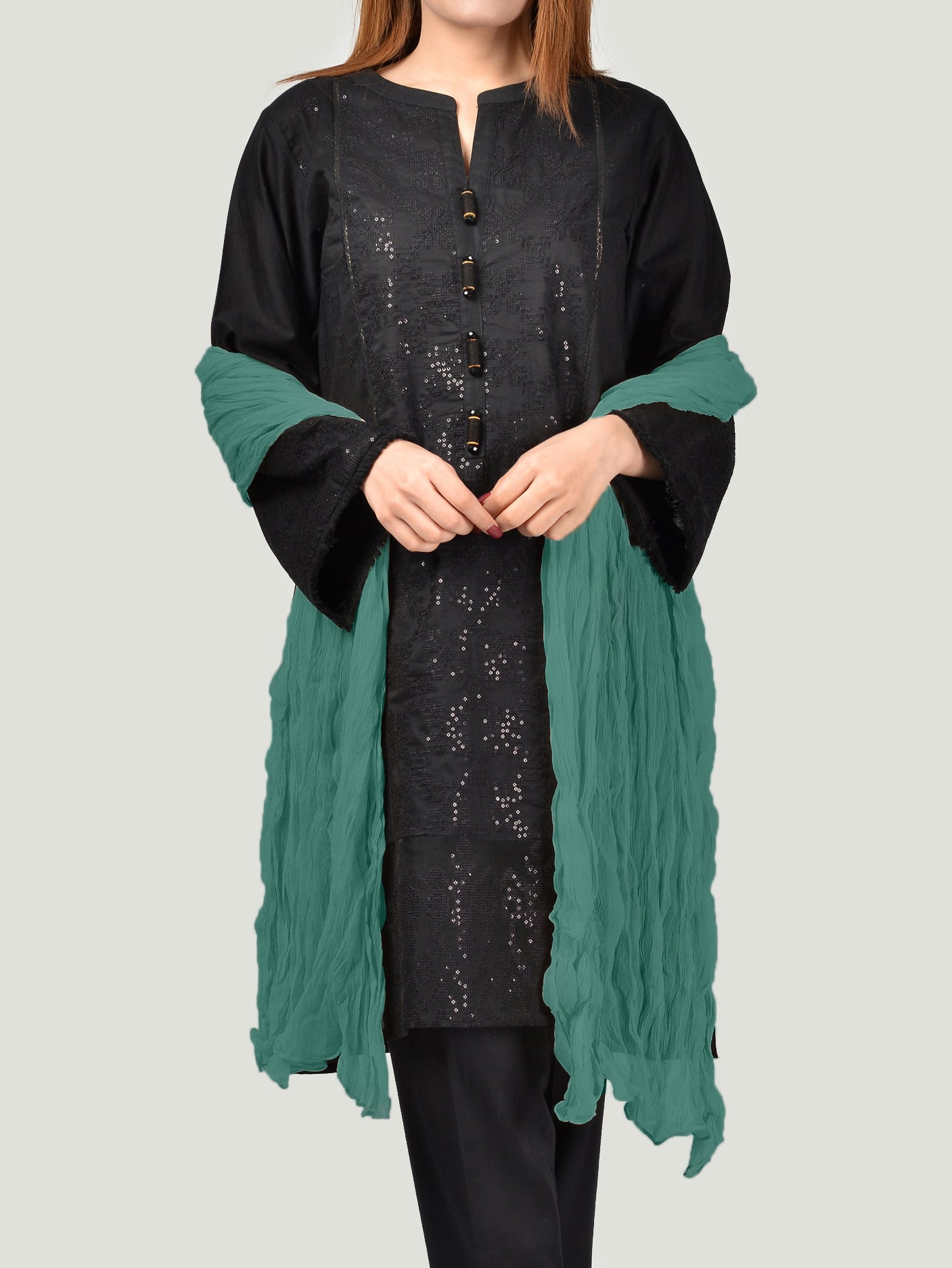 Crushed Dupatta - Green