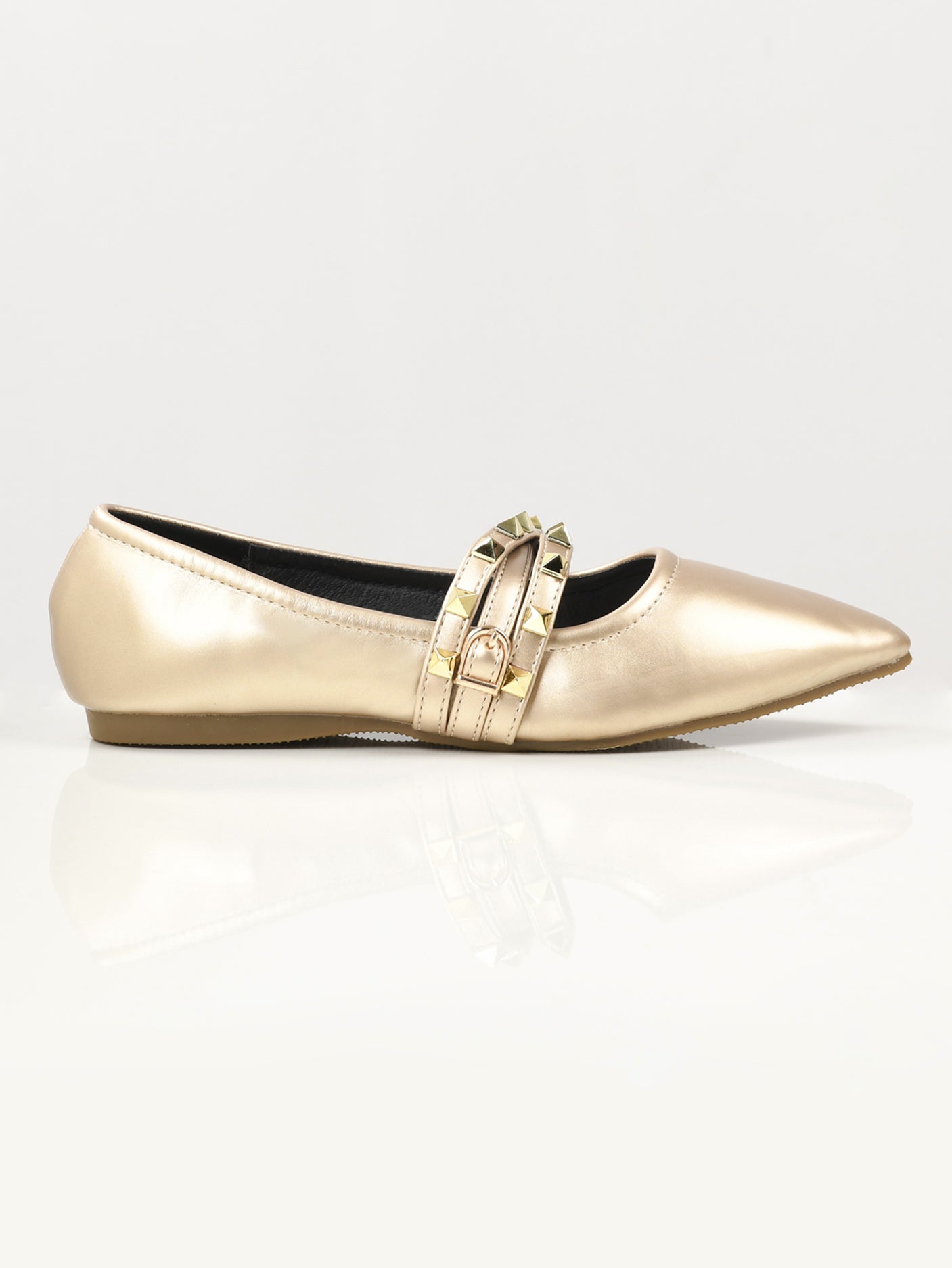 Studded Strap Shoes - Light Gold