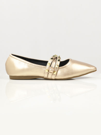 Studded Strap Shoes - Light Gold