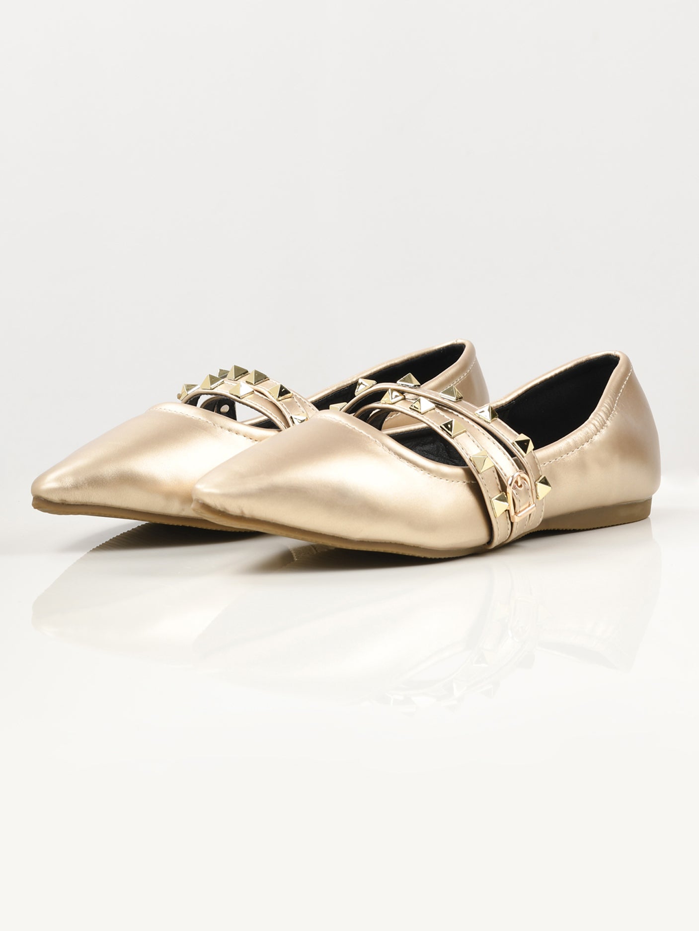 Studded Strap Shoes - Light Gold