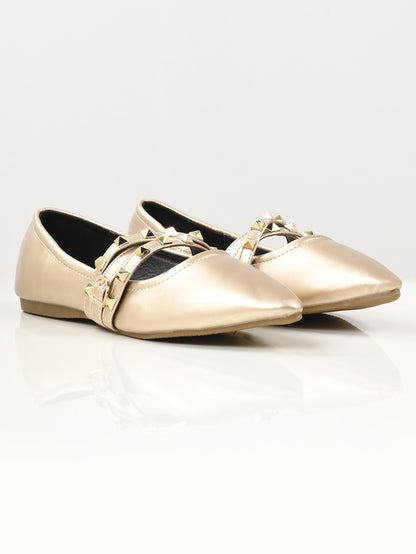 Studded Strap Shoes - Light Gold