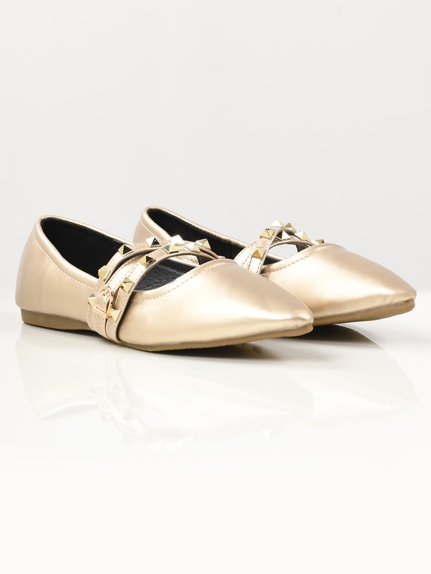 Studded Strap Shoes - Light Gold