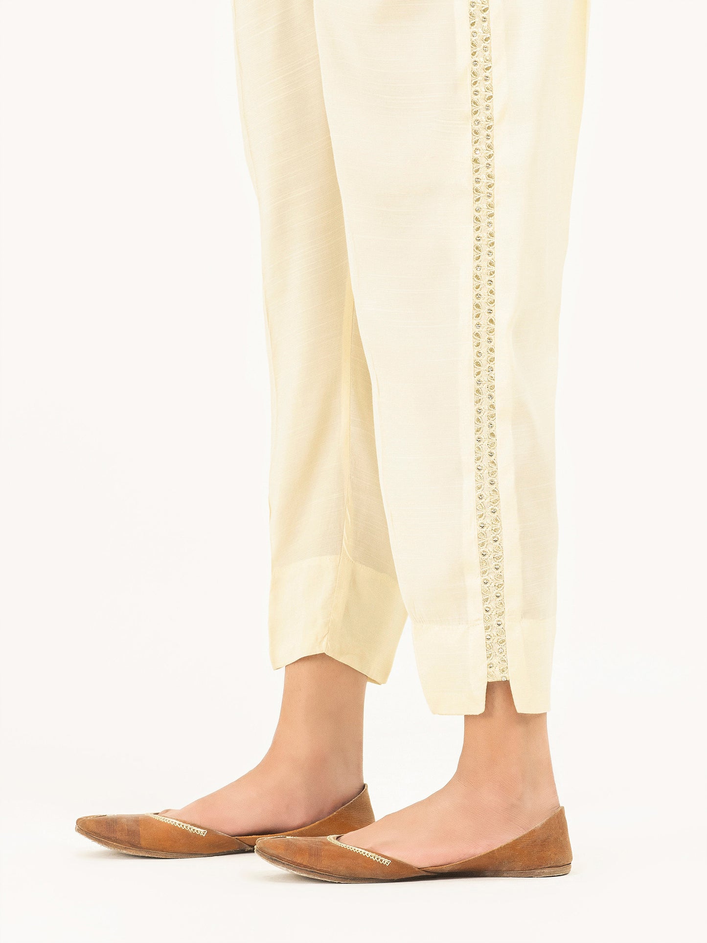 Embroidered Raw Silk Trousers(Pret)