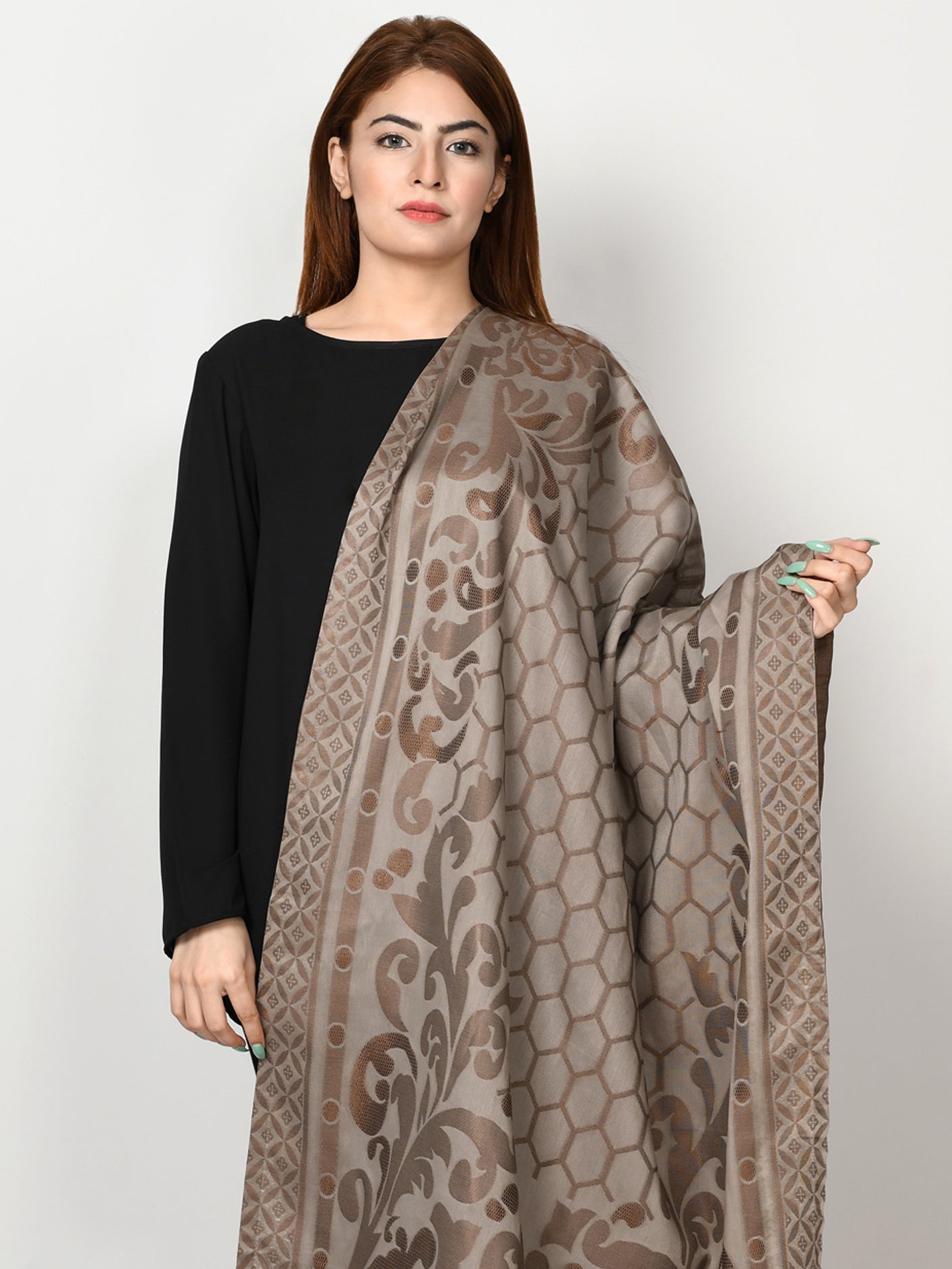 Jacquard Dupatta - Grey