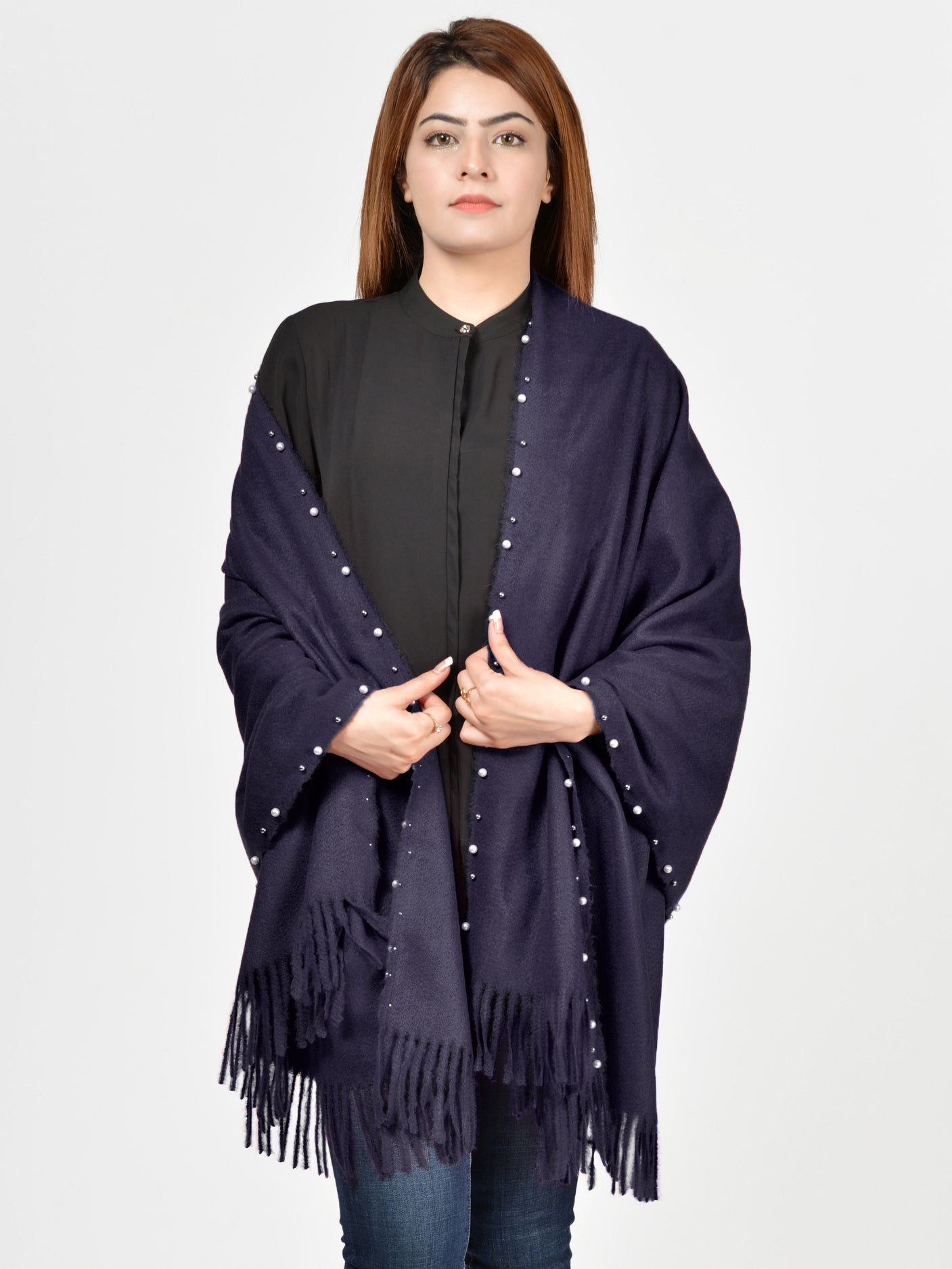 Pearled Shawl - Navy Blue