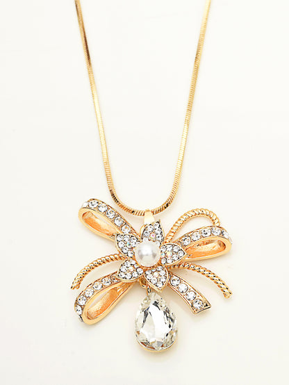 Rhinestone Bow Necklace