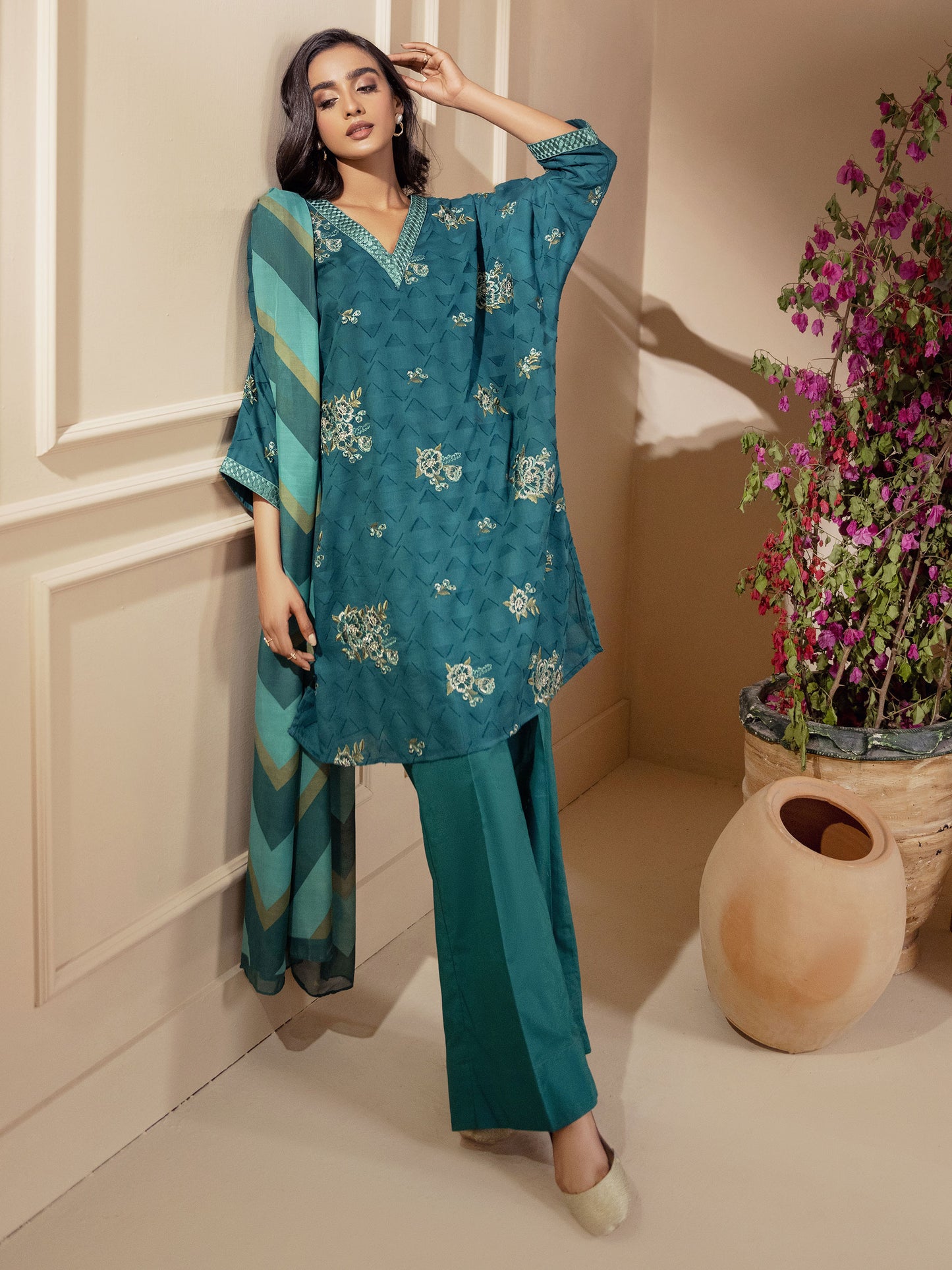 3 Piece Jacquard Suit-Embroidered (Unstitched)