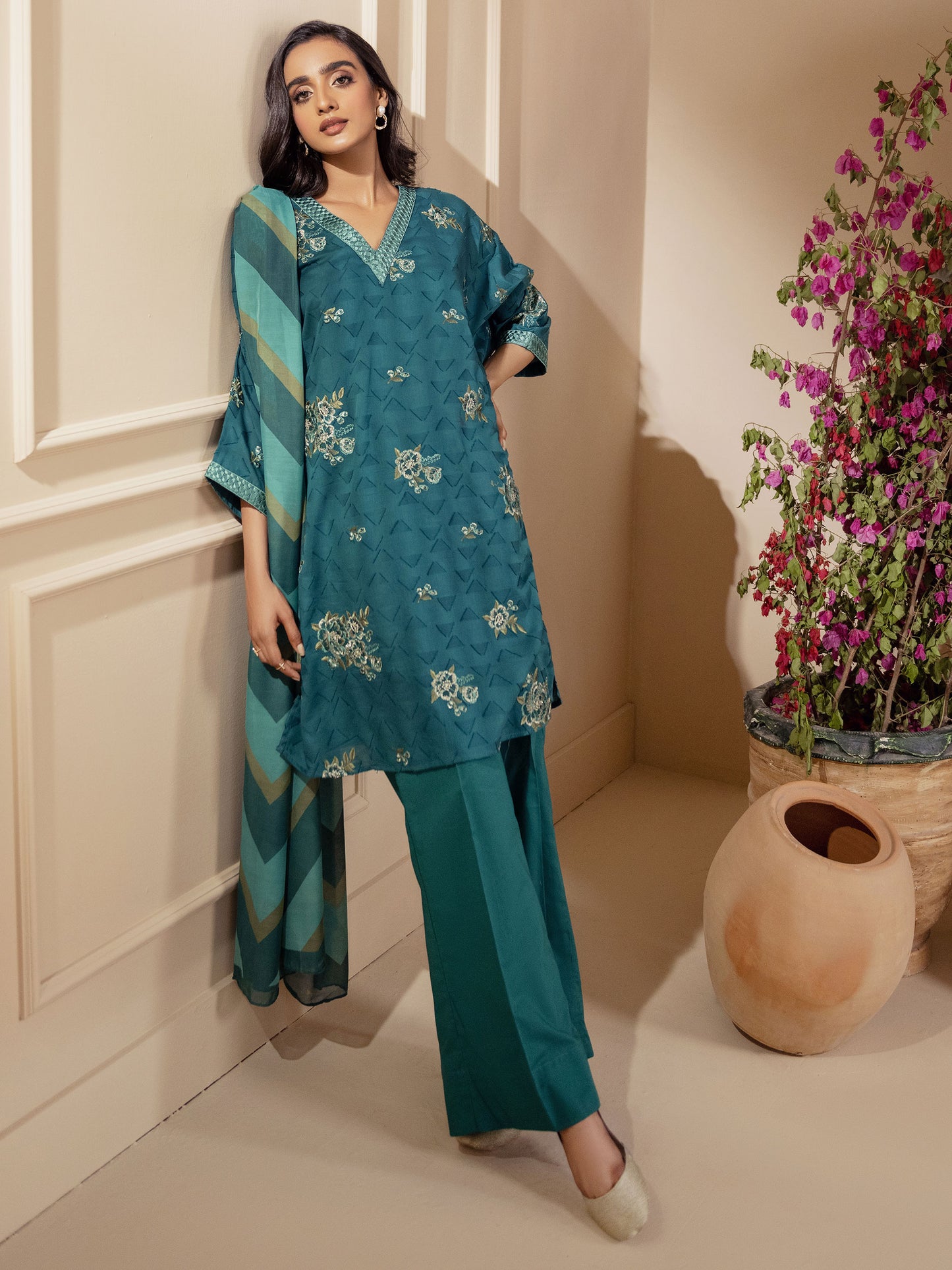 3 Piece Jacquard Suit-Embroidered (Unstitched)