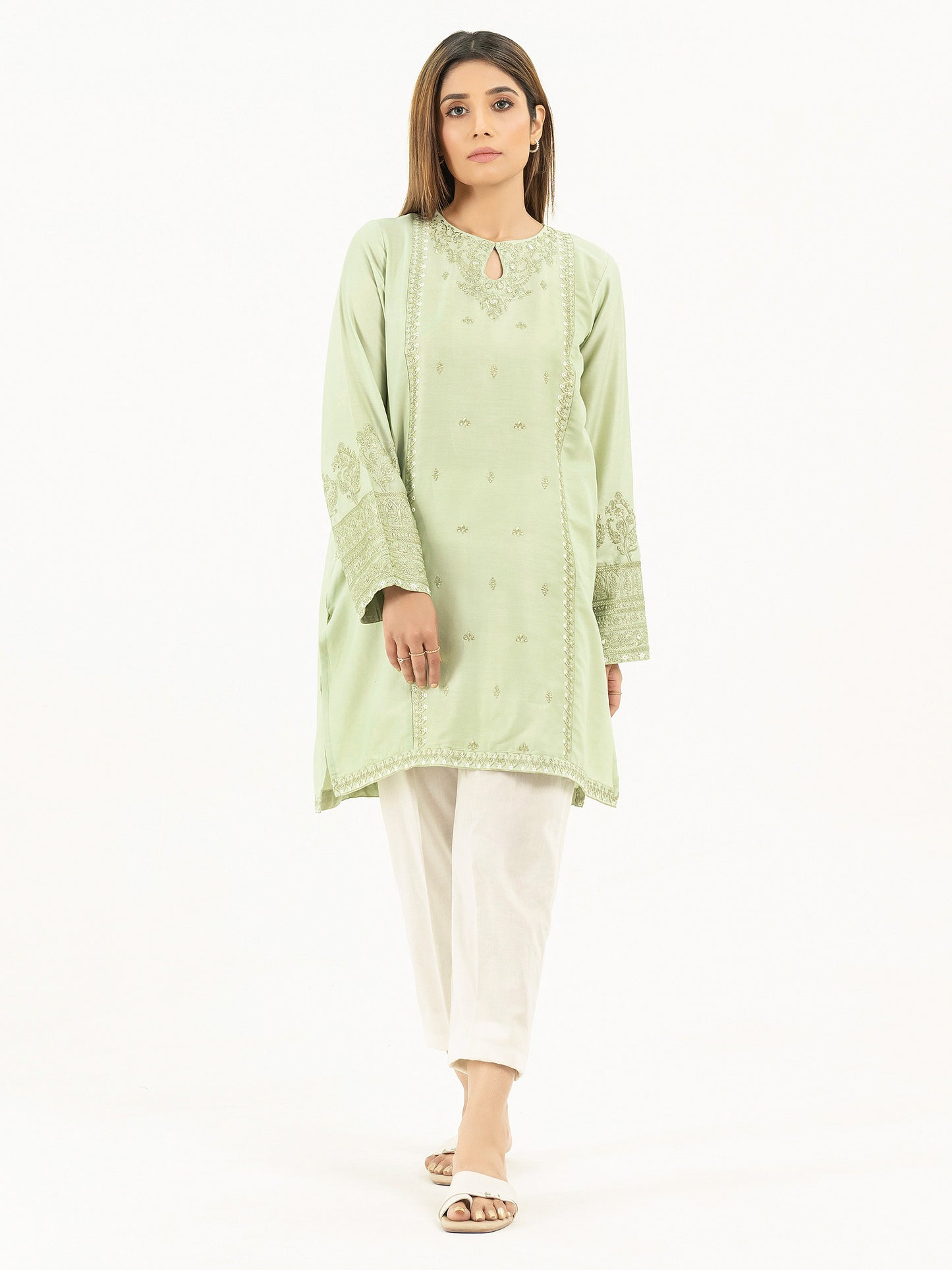 Satin Shirt-Embroidered (Pret)