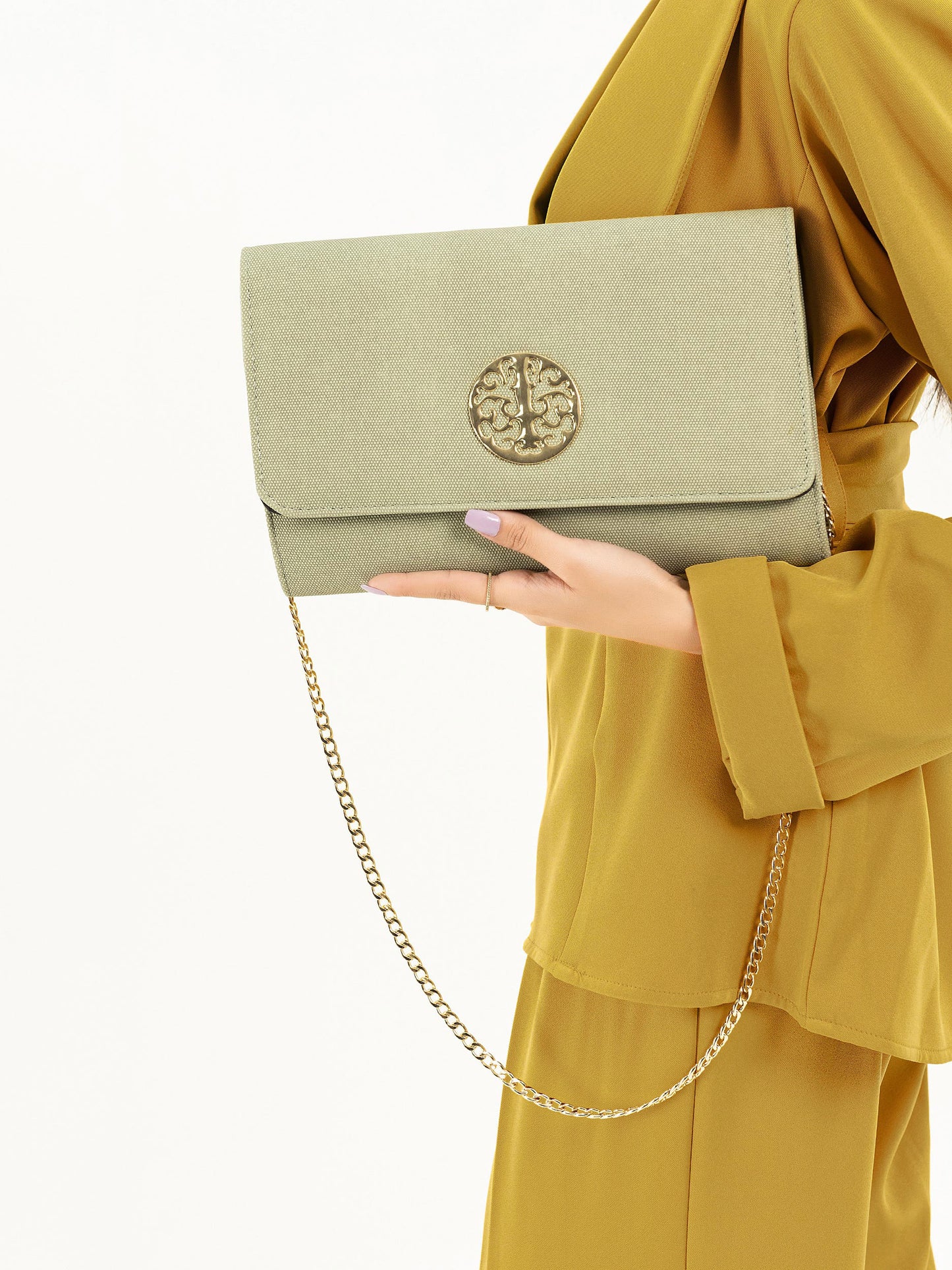 Metallic Brooch Clutch