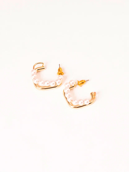 Pearl Square Hoop Earrings