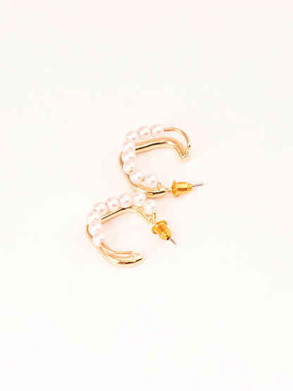 Pearl Square Hoop Earrings