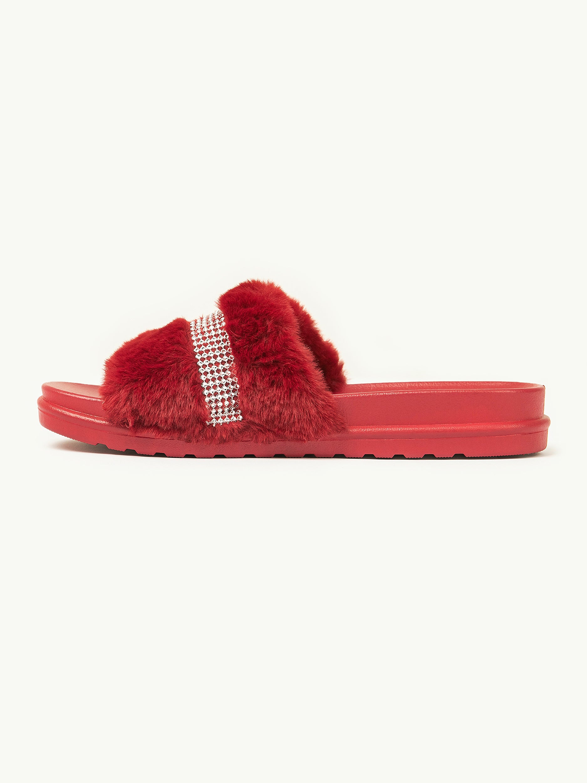 Embellished Fur Sliders – Limelightpk