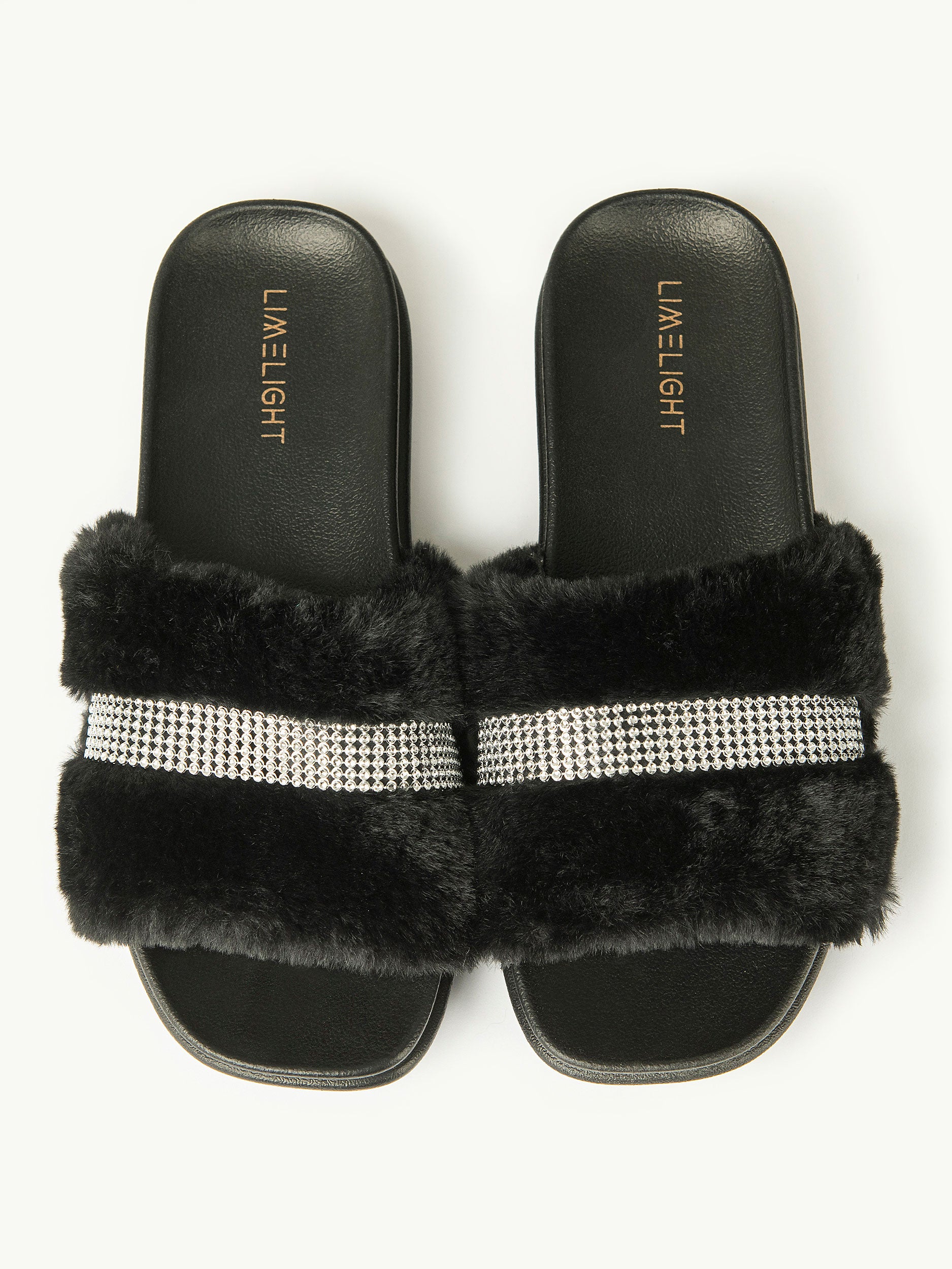 Embellished Fur Sliders Limelightpk