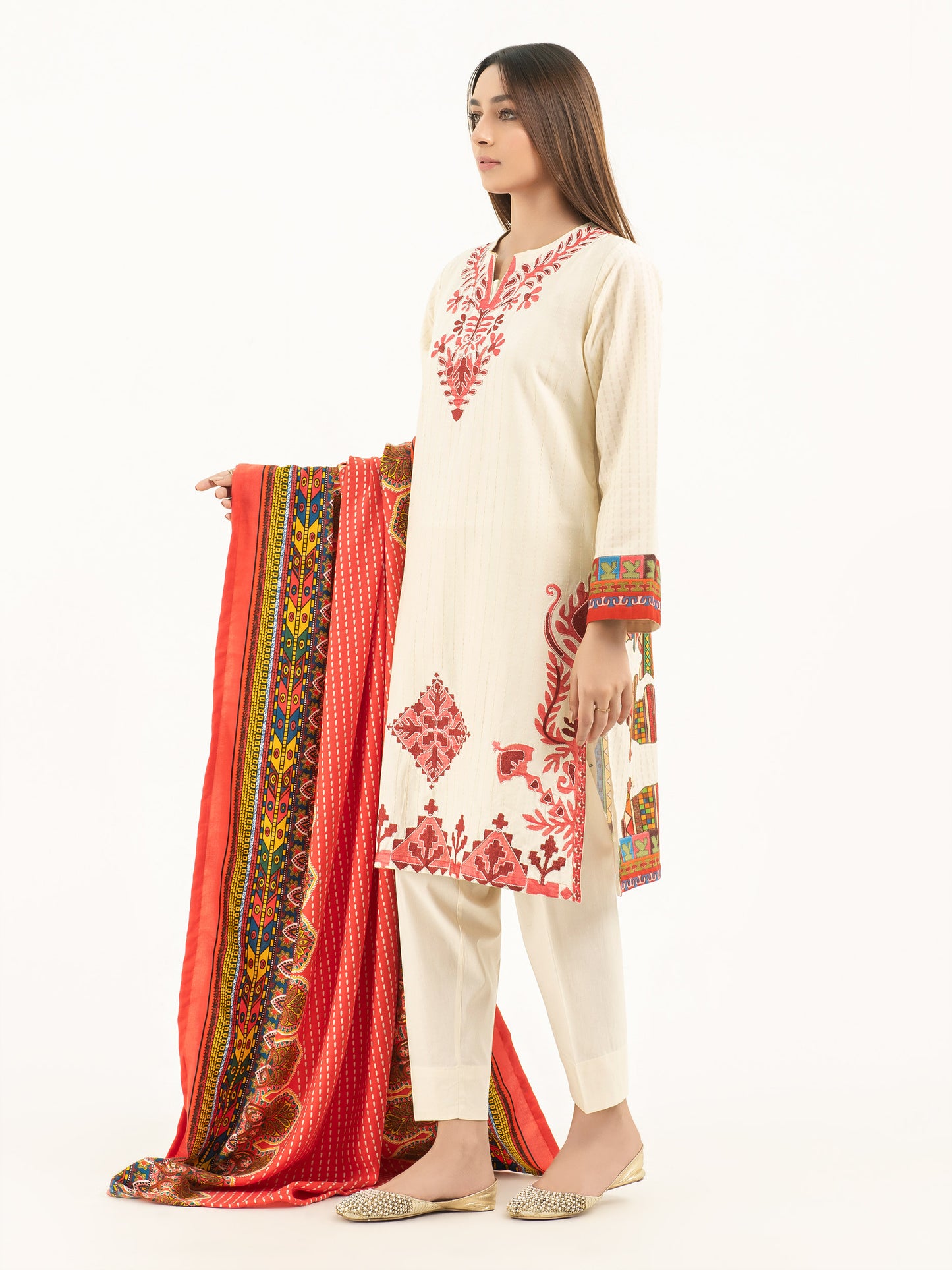 3 Piece Winter Cotton Suit-Embroidered (Pret)