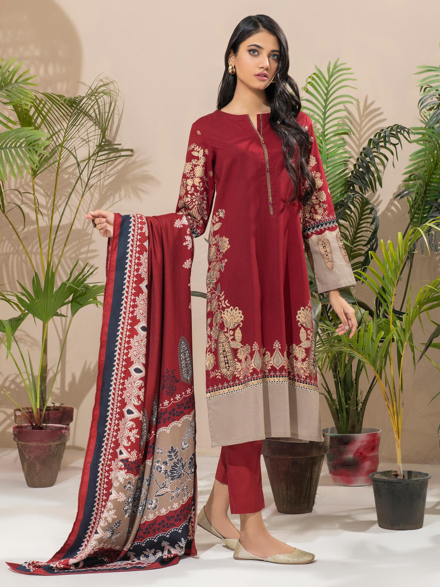 3 Piece Khaddar Suit-Pasted (Unstitched)