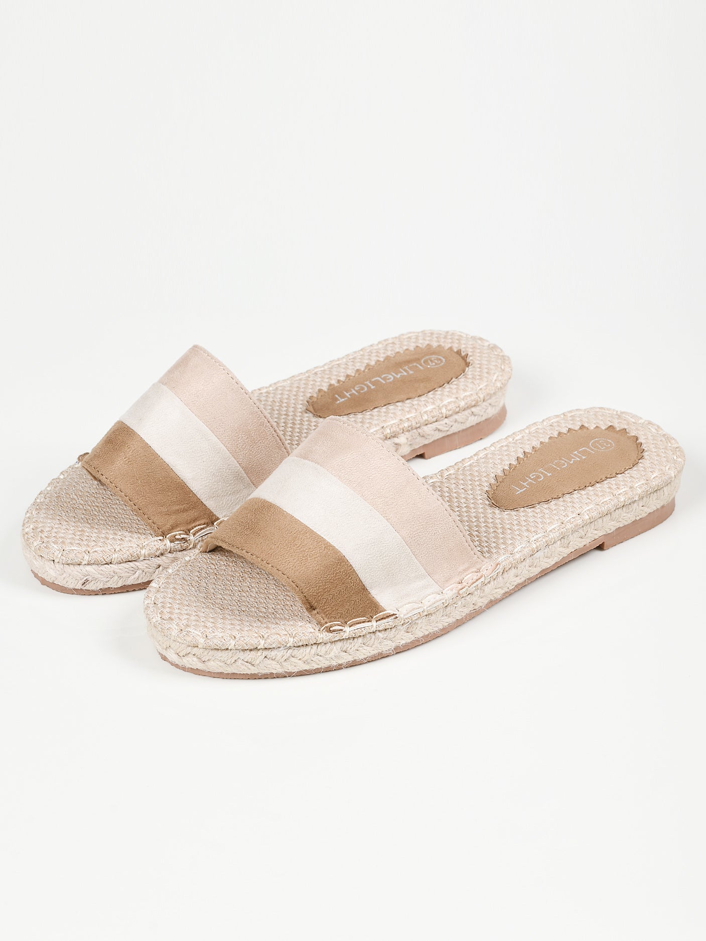 Striped Suede Slides - Beige