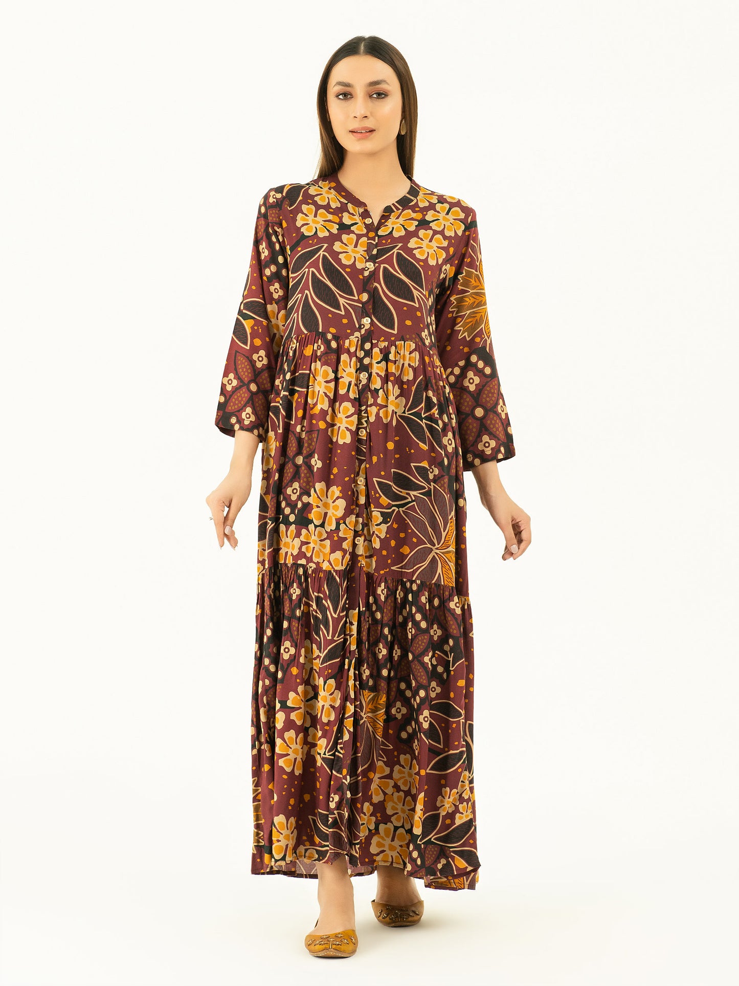 Linen Tiered Dress-Printed (Pret)